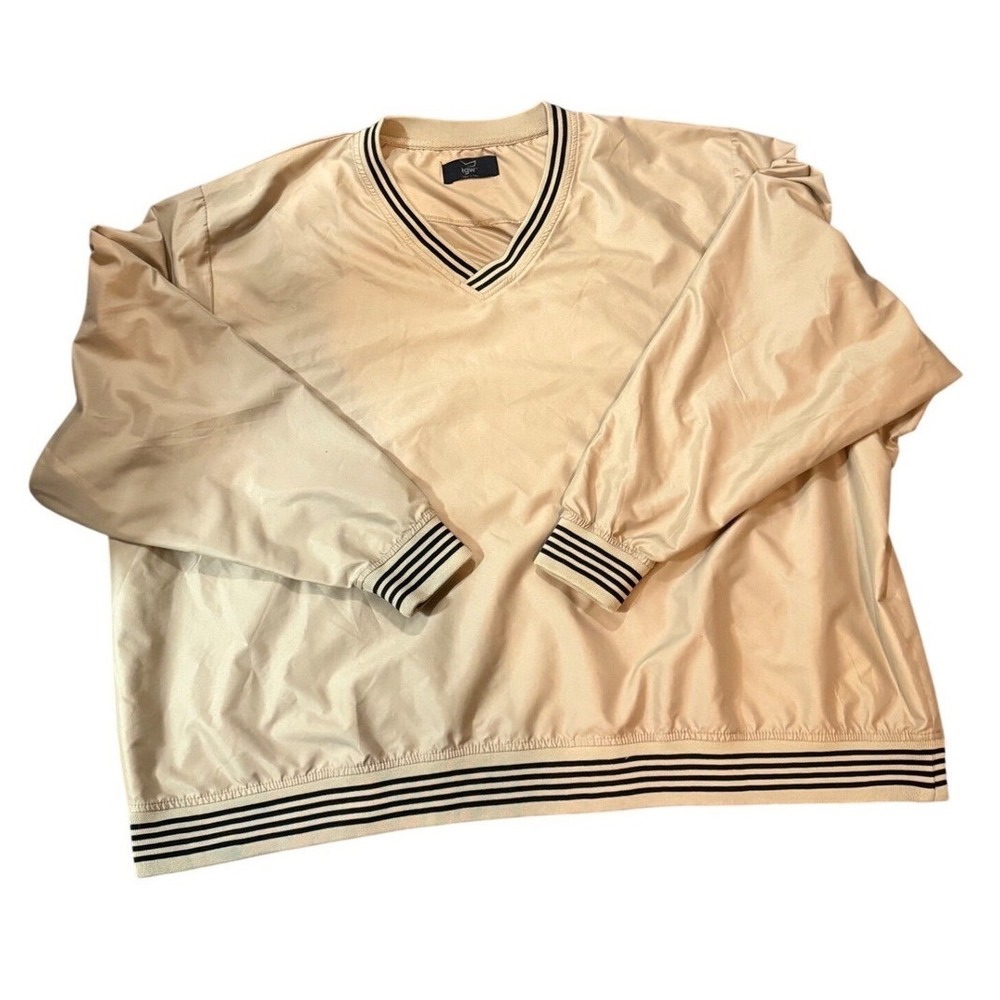 TGW‎ Men's 4XL Beige V Neck Pullover Sweater Knit Striped Trim Oversized